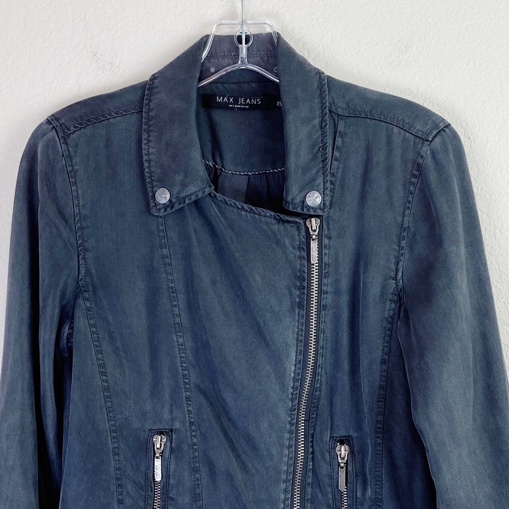 MAX JEANS Soft Stylish Tencel Grey Charcoal Moto Jacket Size XSmall - Picture 4 of 11